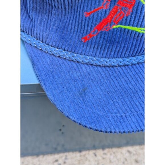 VTG Corduroy Ski Trucker Hat OS Retro Colorful Embroidered Bump Bonnetts Blue - Picture 10 of 11